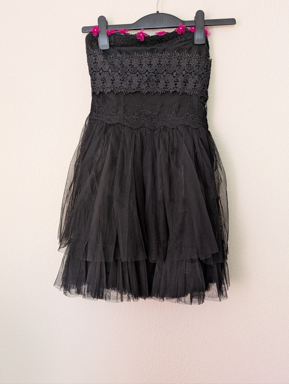 Sans Souci Strapless Dress Black Lace Tulle Size Small Juniors